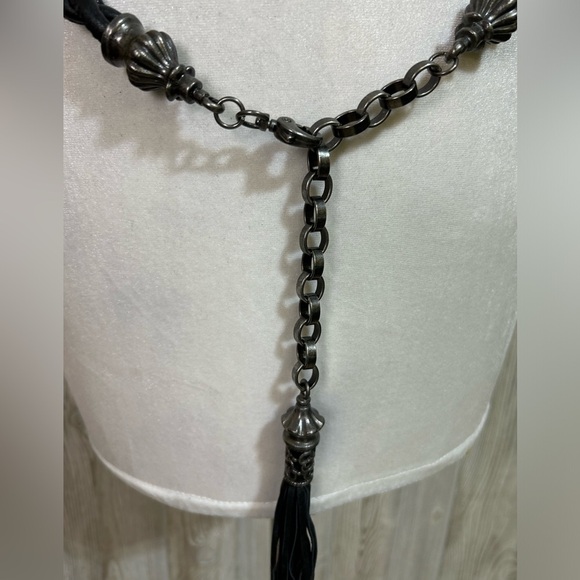 Black Braided Leather and Metal Belt 36” - Picture 2 of 12